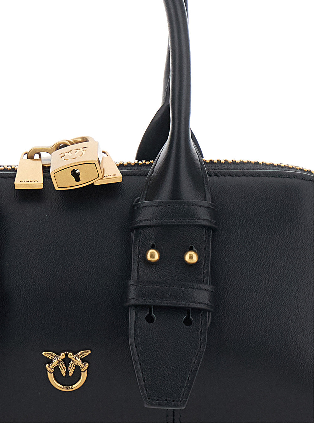 Handbag Bowling Bag Horizontal with Adjustable and Removable Shoulder Strap Black Leather Lock Detail for Women Hand