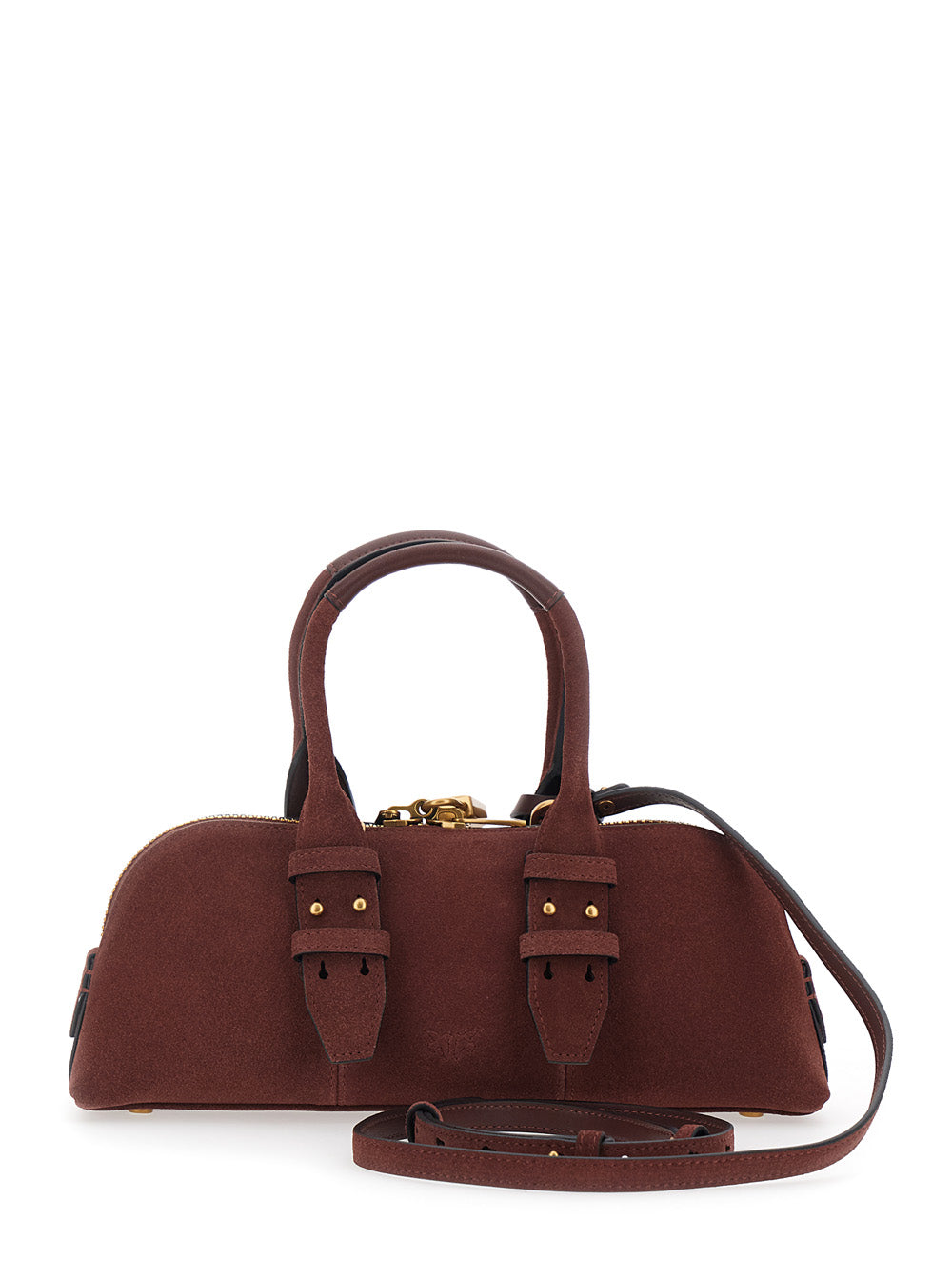 Bowling Handbag with Padlock Detail and Love Birds Logo on the Front in Bordeaux Suede for Women Leather Hand Bags