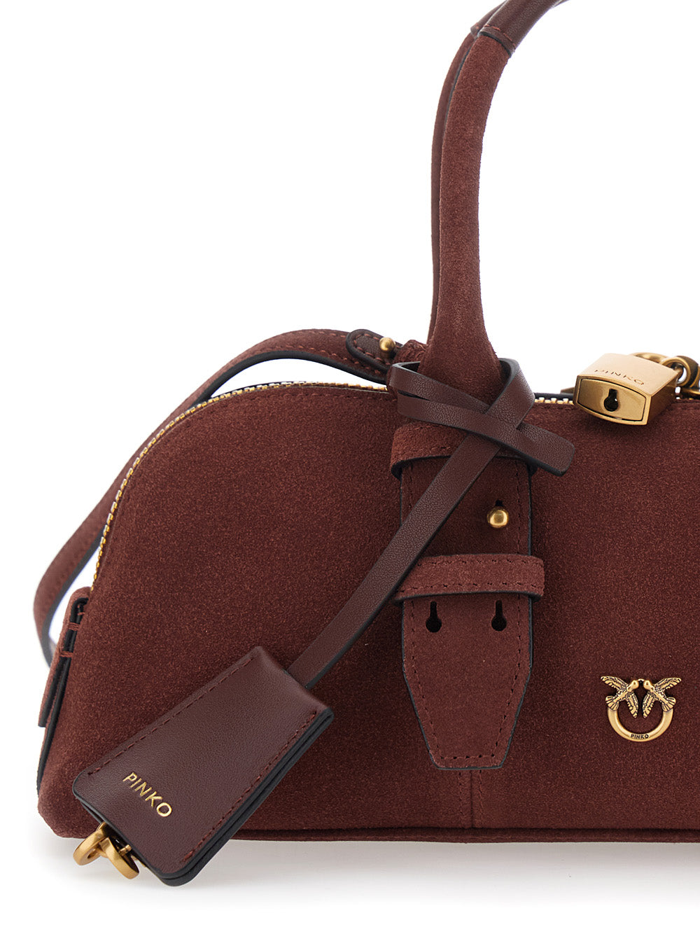 Bowling Handbag with Padlock Detail and Love Birds Logo on the Front in Bordeaux Suede for Women Leather Hand Bags