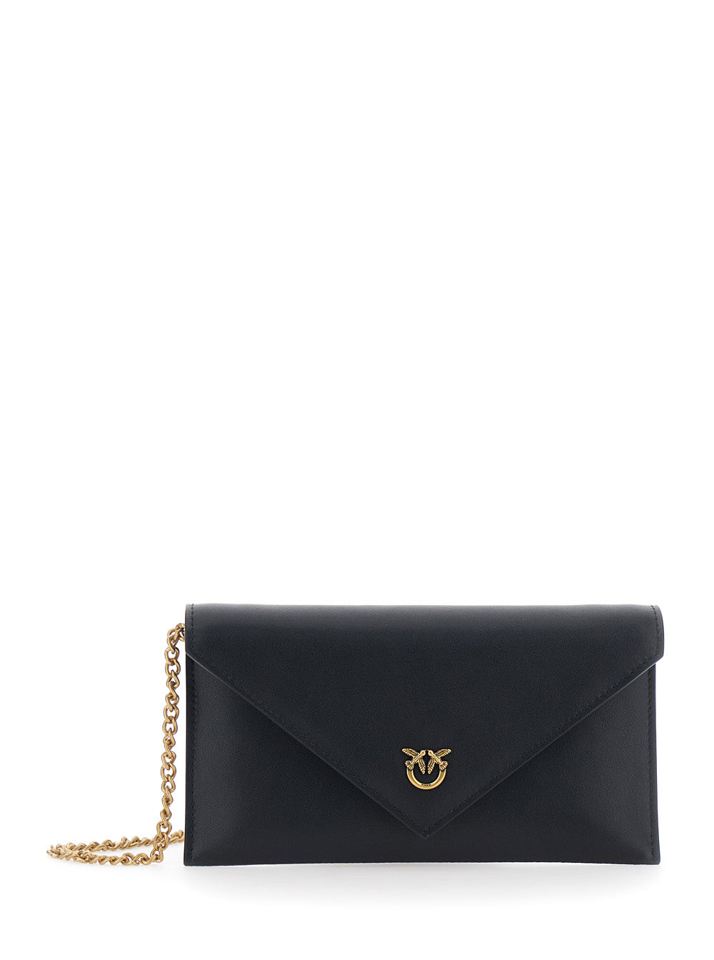 Mini Bag Flat Purse with Love Birds Logo Plate on the Front in Black Leather for Women Polyurethane