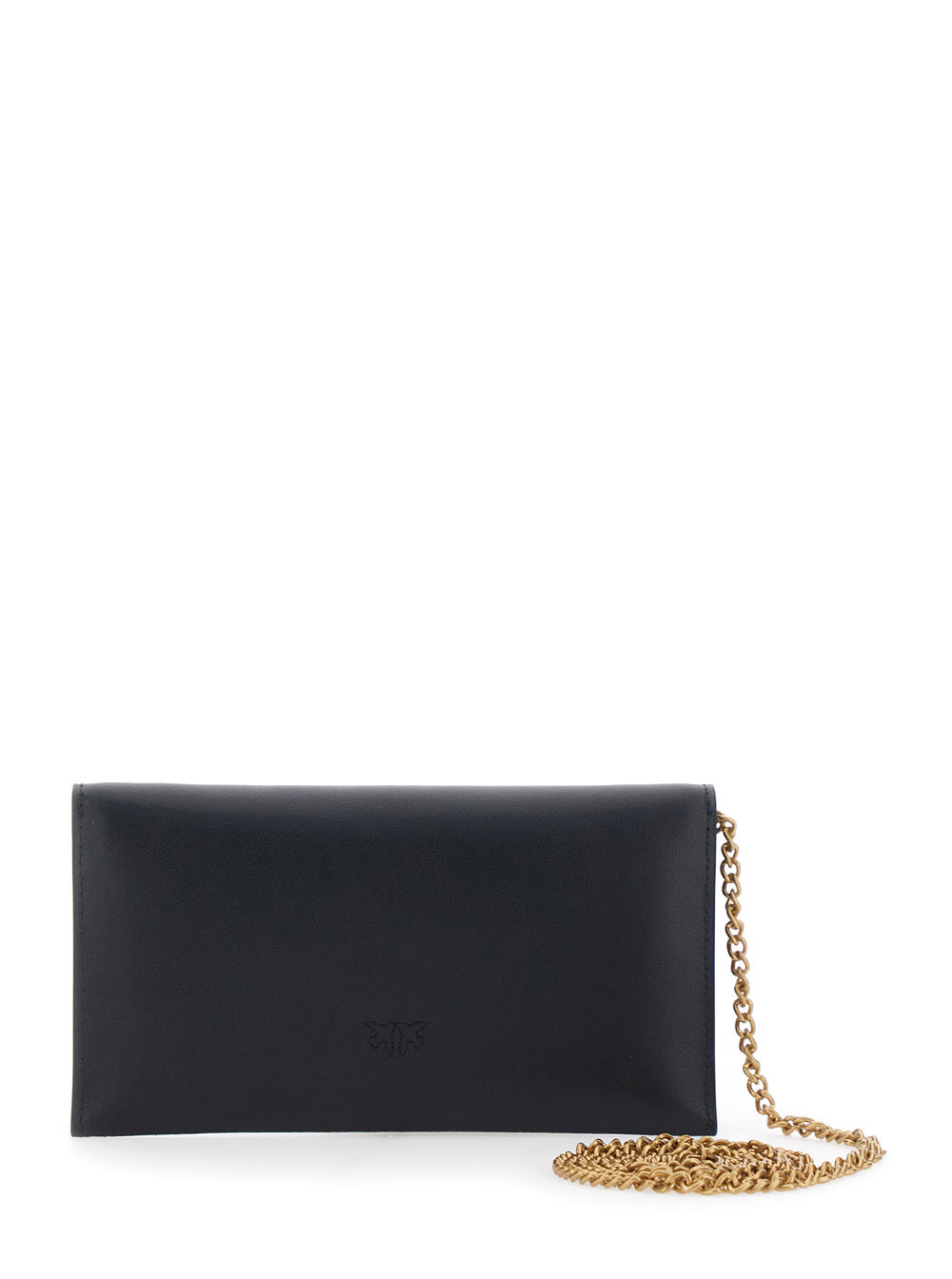 Mini Bag Flat Purse with Love Birds Logo Plate on the Front in Black Leather for Women Polyurethane