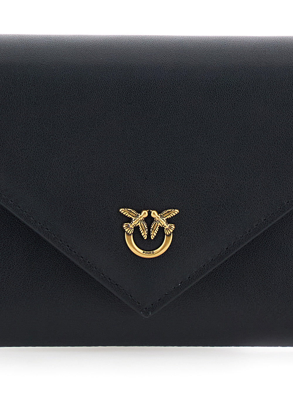 Mini Bag Flat Purse with Love Birds Logo Plate on the Front in Black Leather for Women Polyurethane