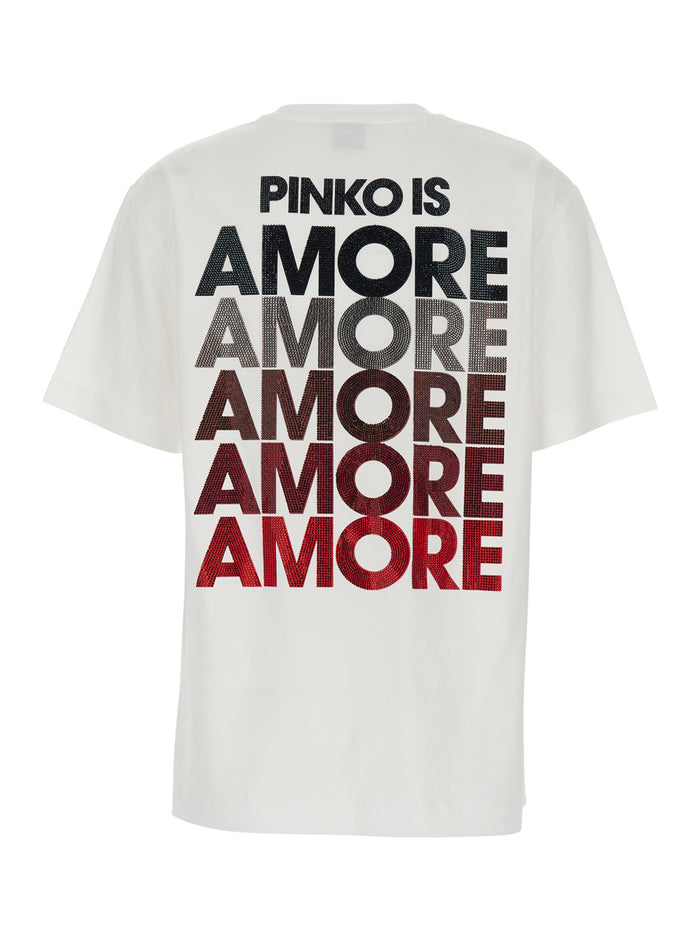 White T-Shirt with Logo Detail on the Front and Maxi Print Back in Cotton for Women Tshirts Polo Shirts
