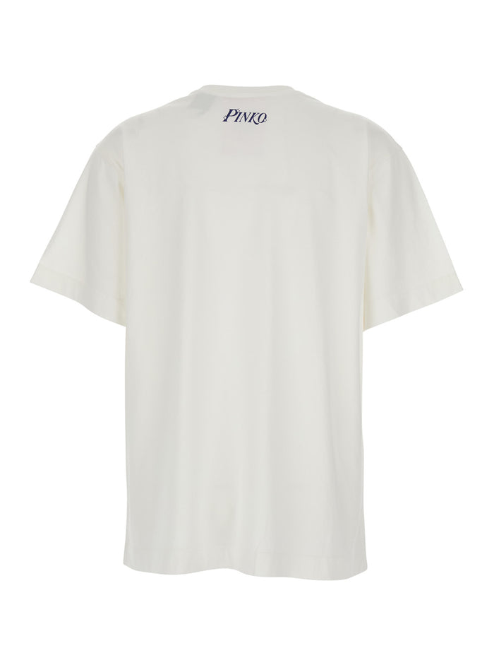 White T-Shirt with Logo Print on the Front in Cotton for Women Tshirts And Polo Shirts