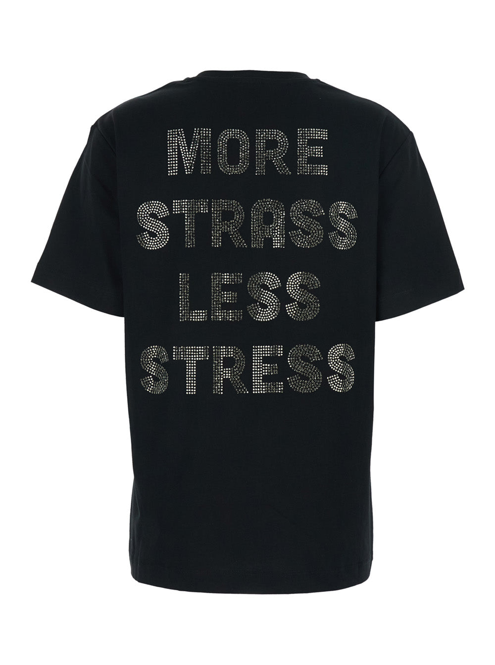 Black T-Shirt with Lettering Logo on the Front and Strass Print Back in Womens Cotton Tshirts Polo Shirts