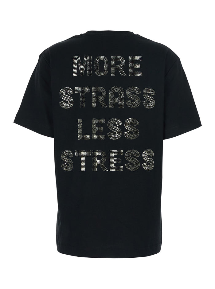 Black T-Shirt with Lettering Logo on the Front and Strass Print Back in Womens Cotton Tshirts Polo Shirts