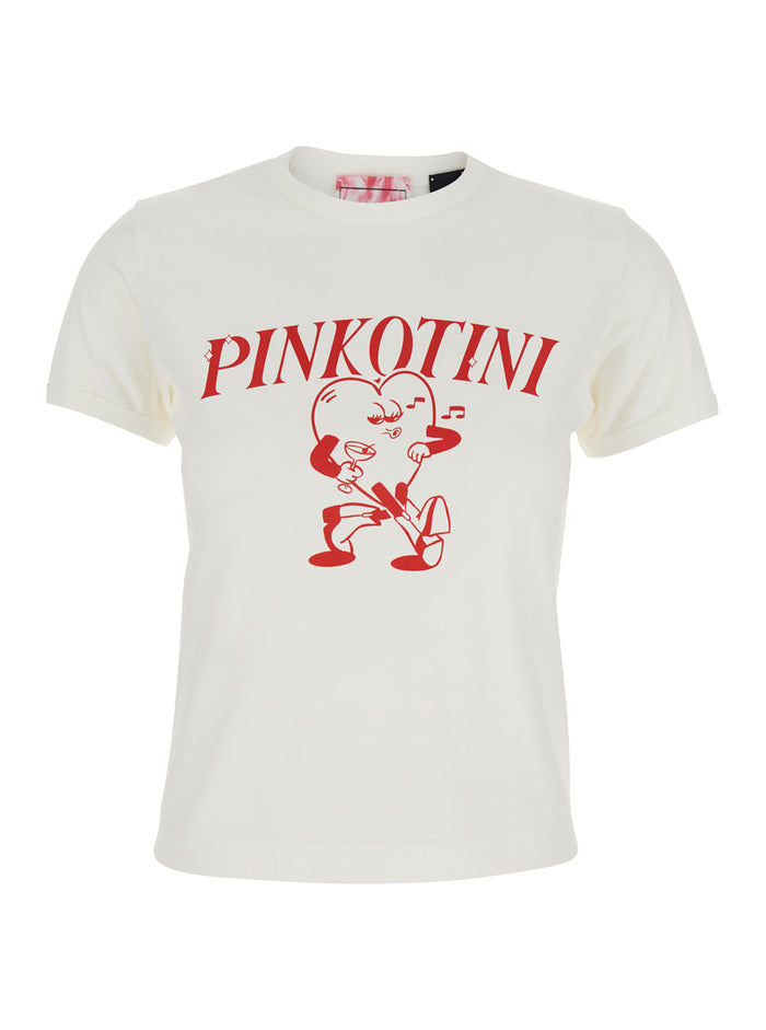 Round Neck T-Shirt with Maxi Logo Print on the Front in White Cotton for Women Tshirts And Polo Shirts