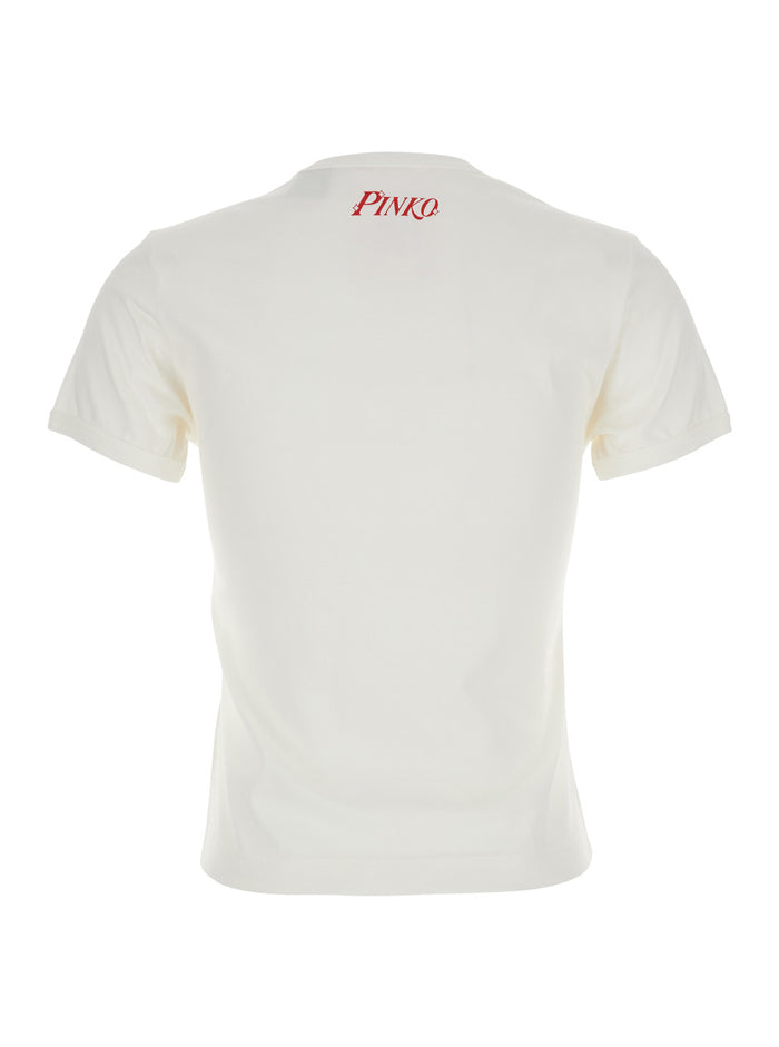 Round Neck T-Shirt with Maxi Logo Print on the Front in White Cotton for Women Tshirts And Polo Shirts