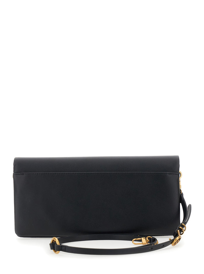 Crossbody Bag Love Click Soft Horizontal with Adjustable and Removable Strap Birds Plaque on Front in Black Leather for Women