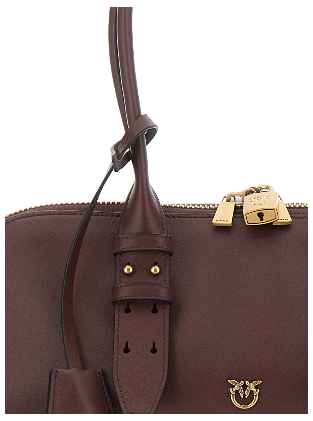 Large Bowling Horizontal Shoulder Bag with Adjustable and Removable Strap Brown Leather Lock Detail for Women Calf