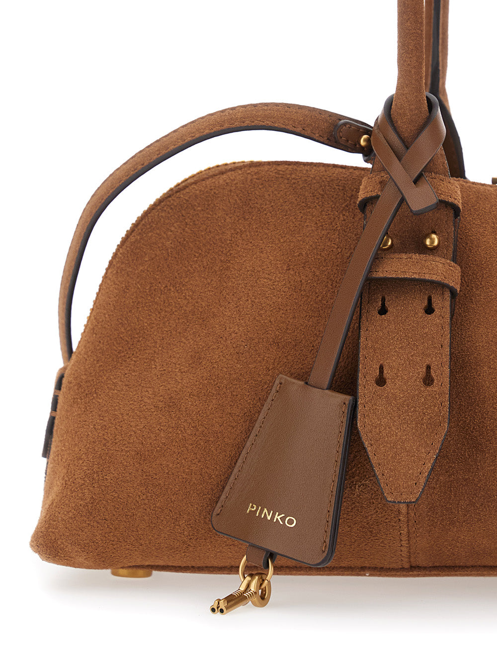 Large Bowling Horizontal Shoulder Bag with Adjustable and Removable Strap Brown Leather Lock Detail for Women
