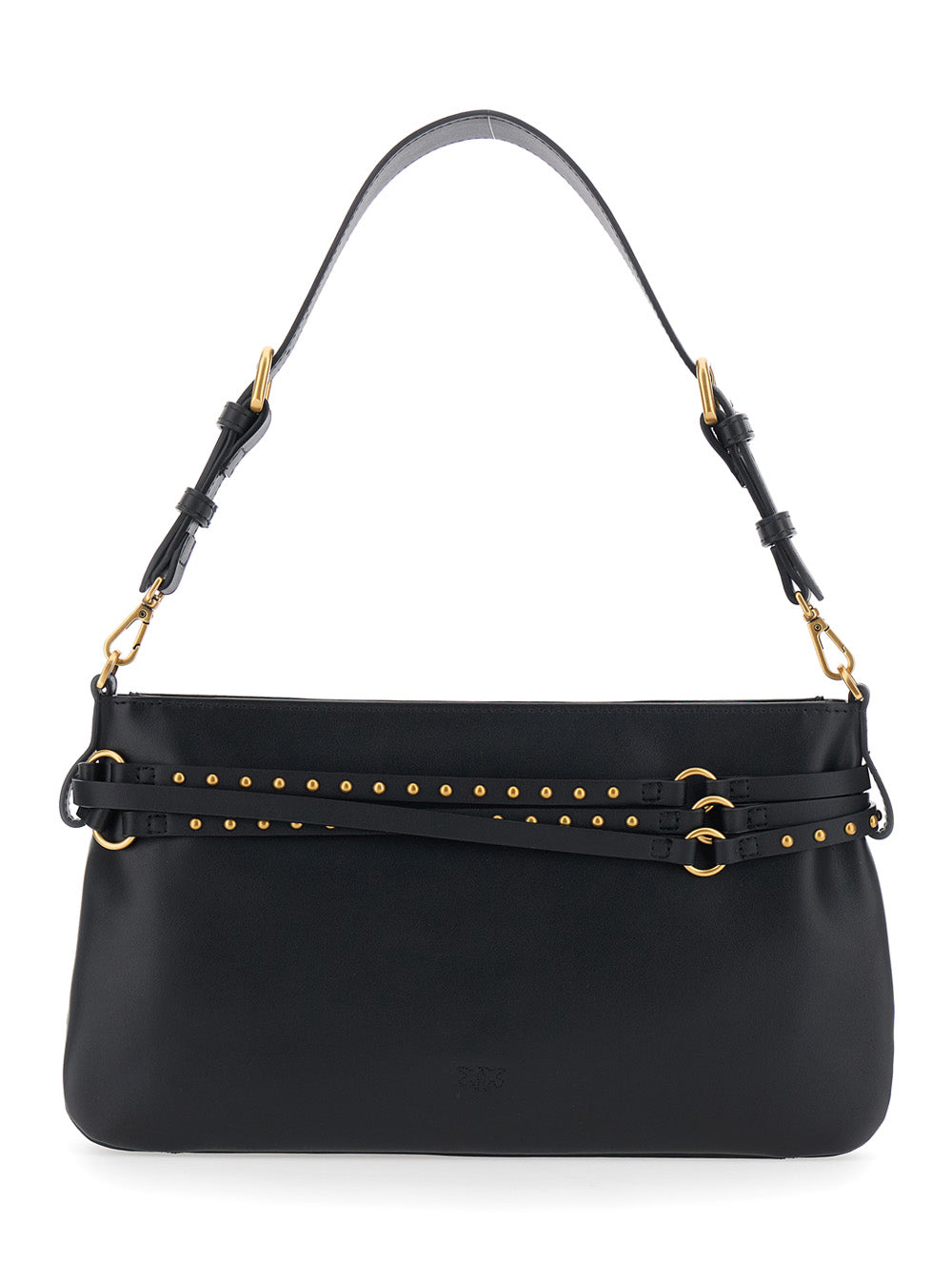 Shoulder Bag Logo with Adjustable and Removable Black Leather Strap for Women Calf