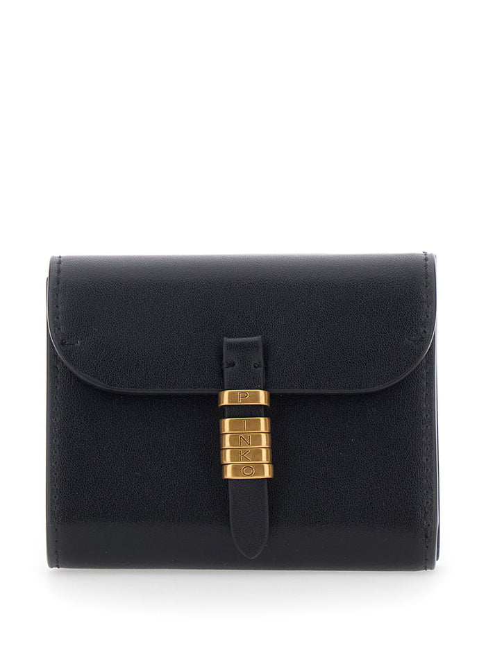 Womens Black Leather Saddle Wallet with Logo Detail on the Front Products