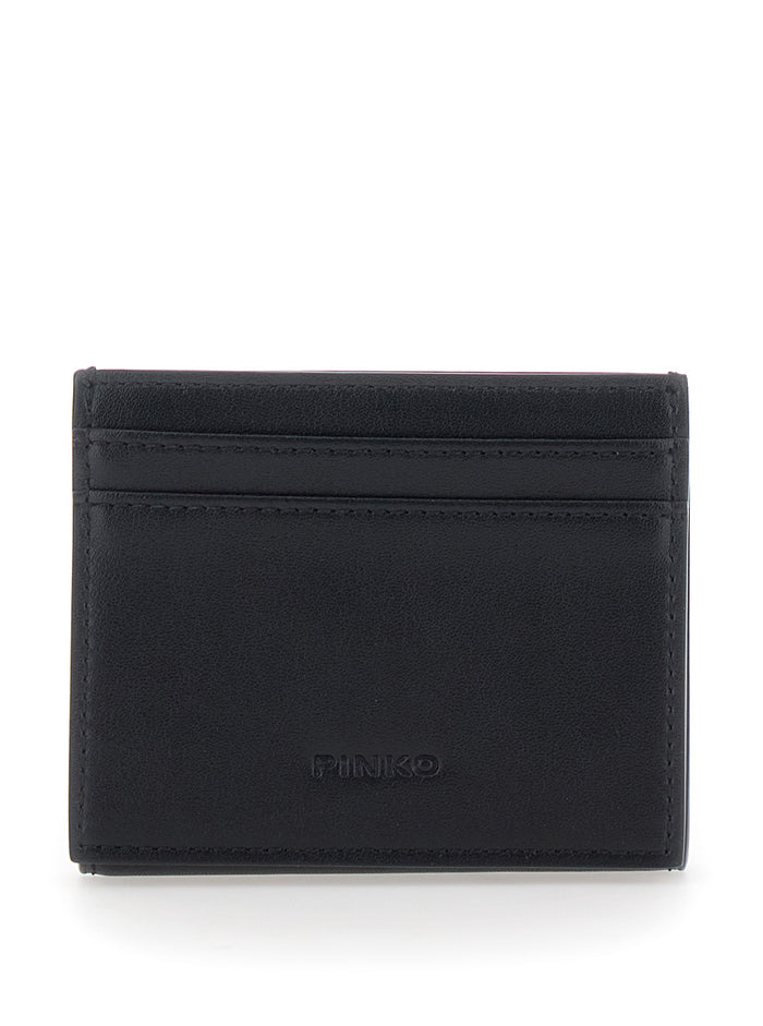 Womens Black Leather Saddle Wallet with Logo Detail on the Front Products