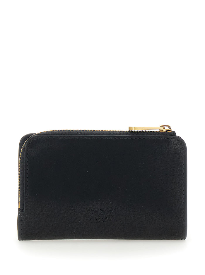Love Birds Wallet with Front Plaque in Black Leather for Women Products