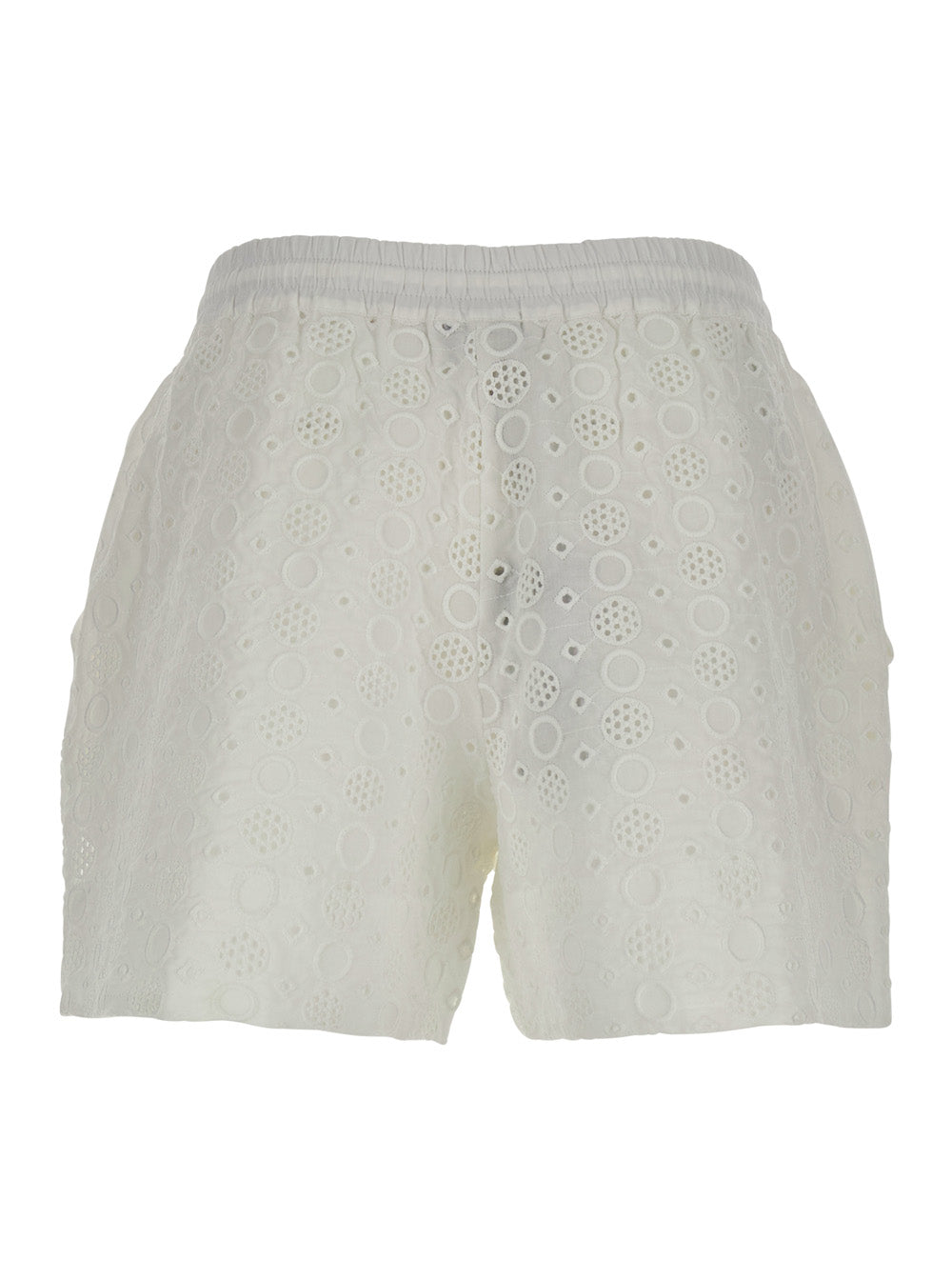 Liz Shorts with Elastic Waist and Drawstring All-Over Embroidery in White Cotton for Women Bermuda