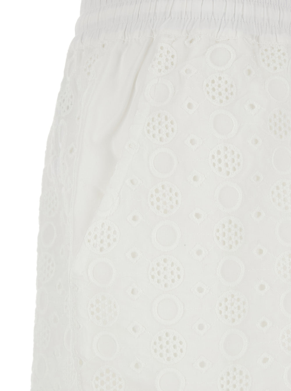 Liz Shorts with Elastic Waist and Drawstring All-Over Embroidery in White Cotton for Women Bermuda