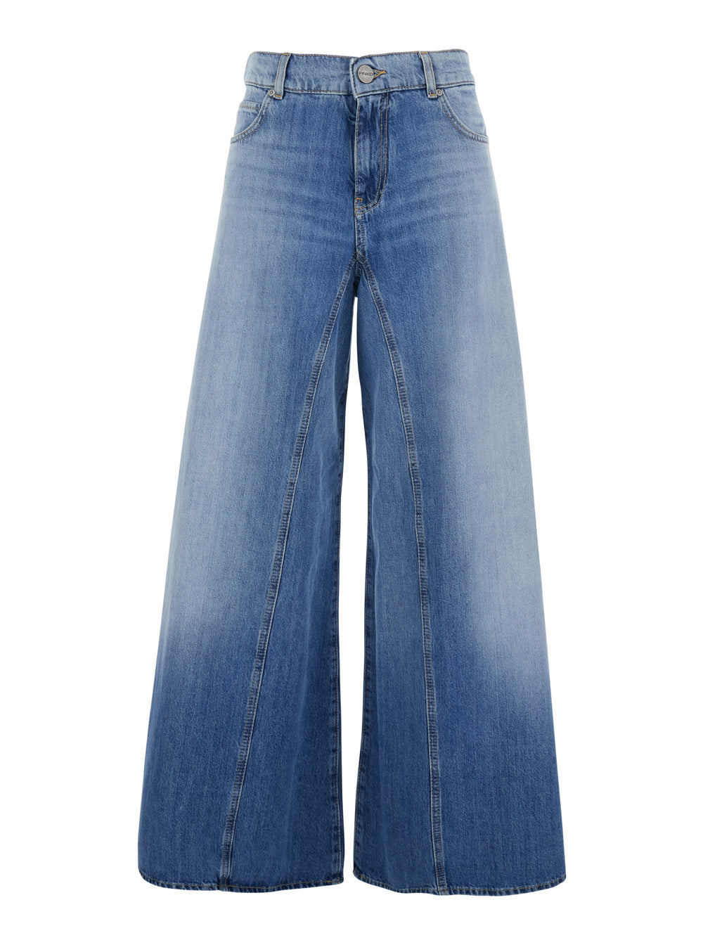 Winona Jeans with Wide Leg and Love Birds Embroidery on the Back in Blue Denim for Women Blu Cotton