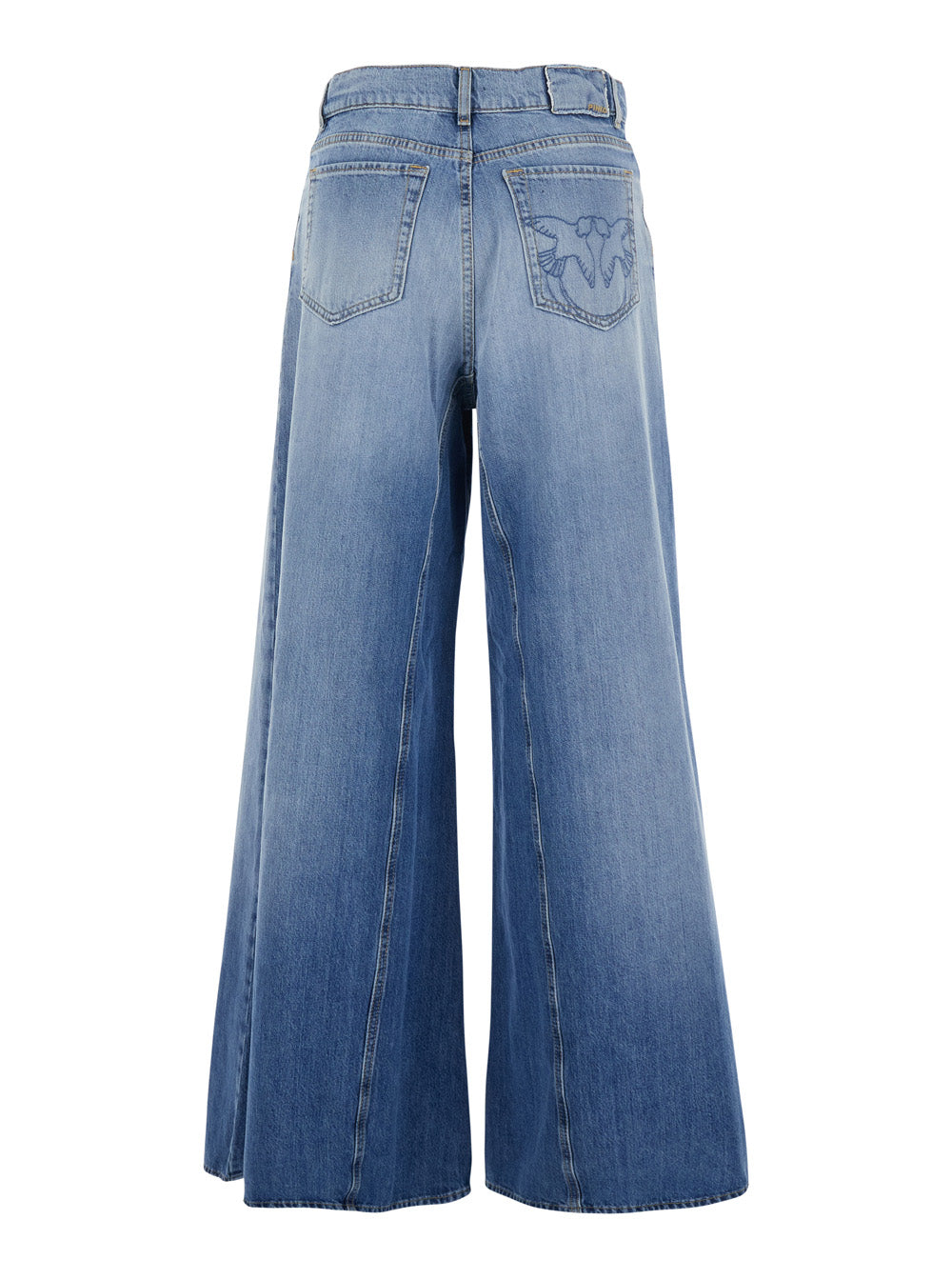 Winona Jeans with Wide Leg and Love Birds Embroidery on the Back in Blue Denim for Women Blu Cotton