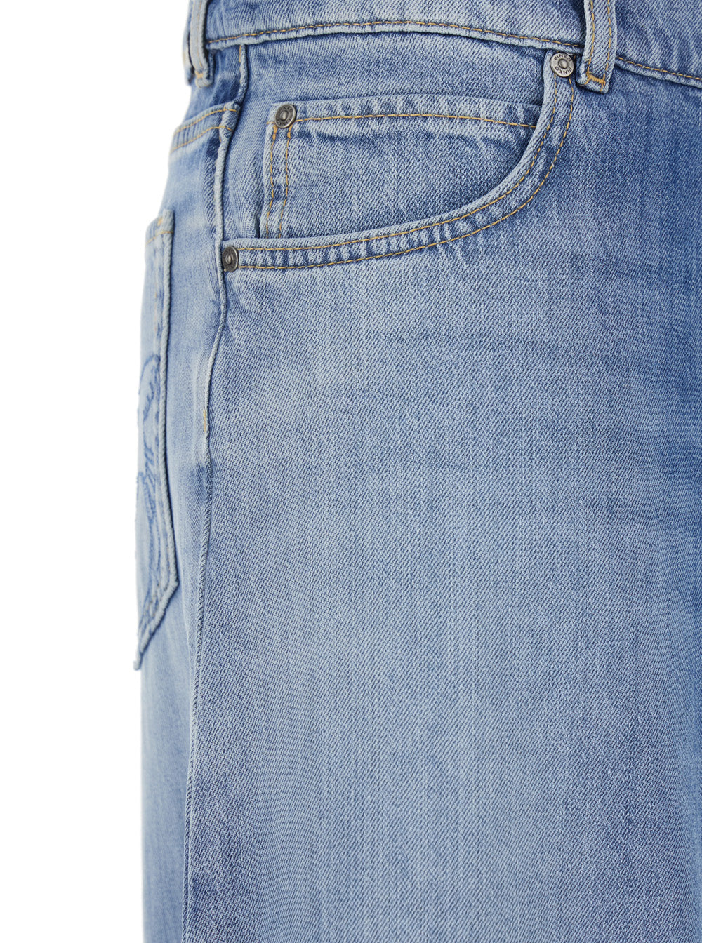 Winona Jeans with Wide Leg and Love Birds Embroidery on the Back in Blue Denim for Women Blu Cotton