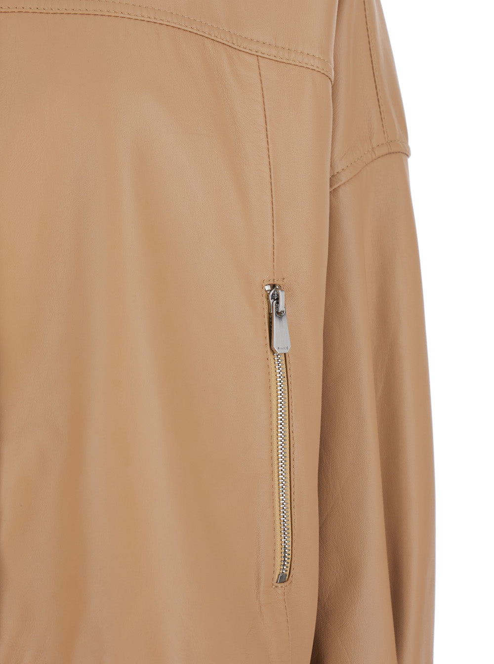 Jacket High Collar with Side Zip Pockets Beige in Leather Women Outerwear