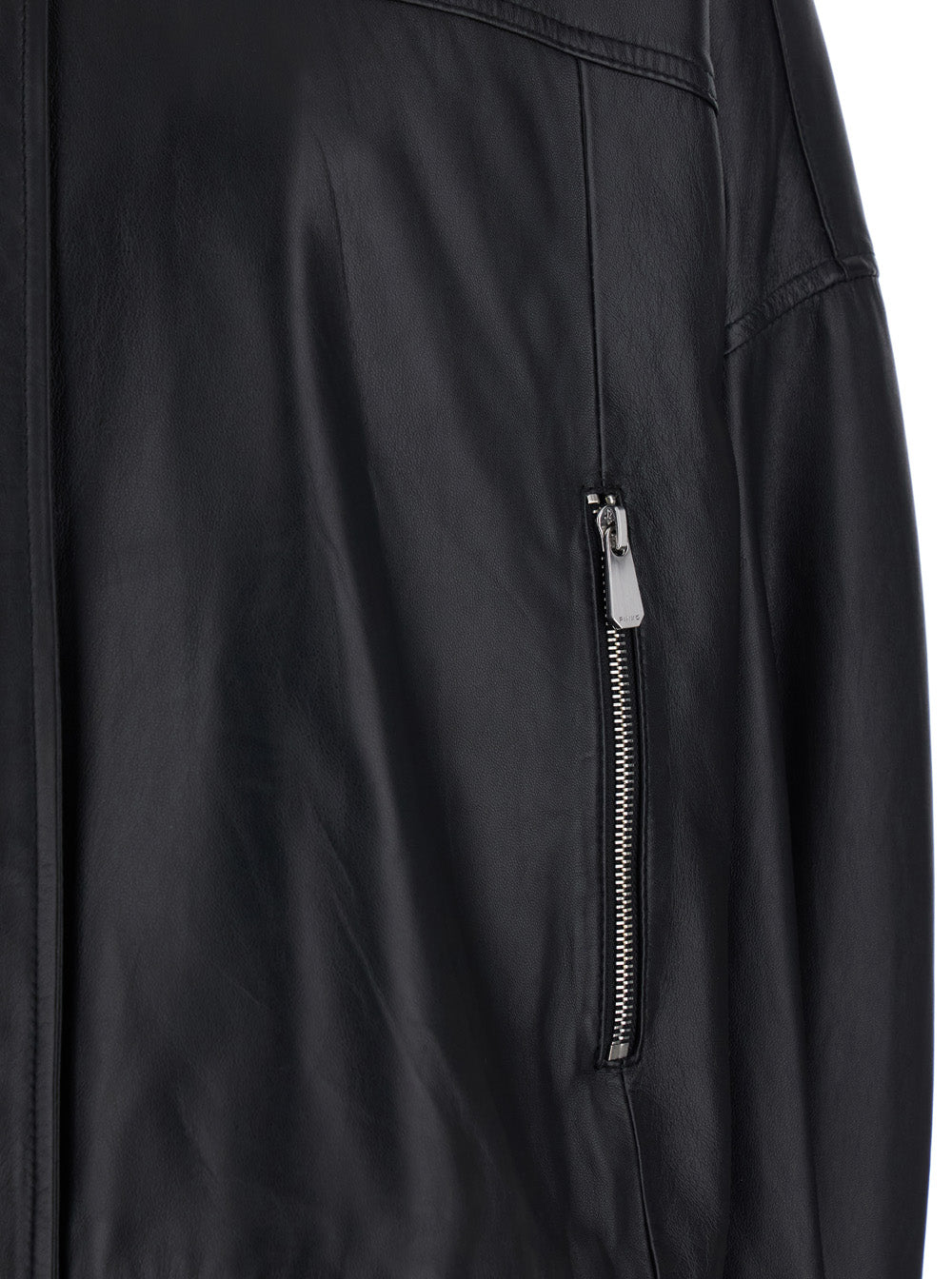 Black Jacket With High Collar And Side Zip Pockets For Women Leather Outerwear
