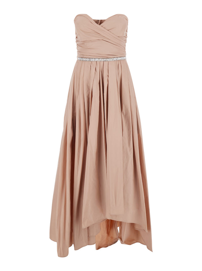 Dress DATTERO with deep neckline and long sleeves in Pink Taffeta Polyester