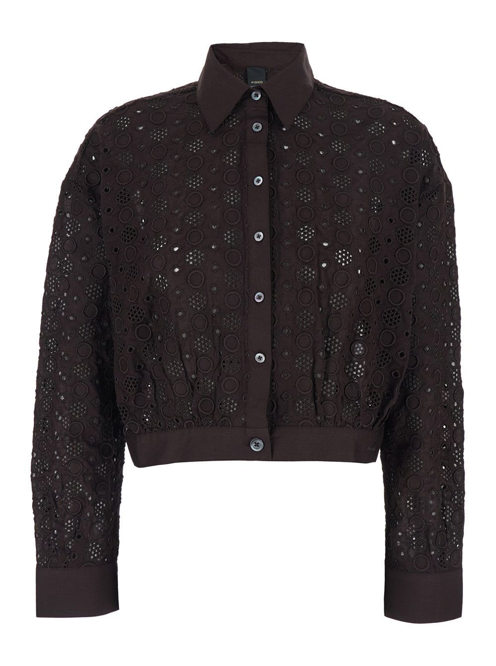 Shirt with Classic Collar and All-Over Embroidery Design in Brown for Women Cotton Blouses