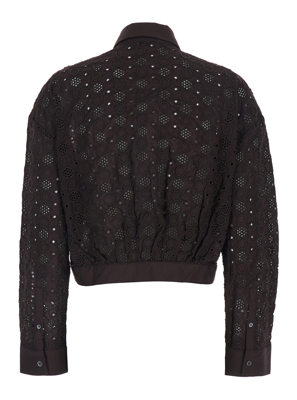 Shirt with Classic Collar and All-Over Embroidery Design in Brown for Women Cotton Blouses