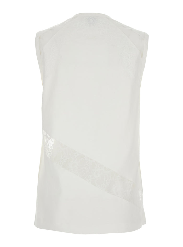Crew Neck Top with Lace Trim Details in White Fabric for Women Cotton Tops