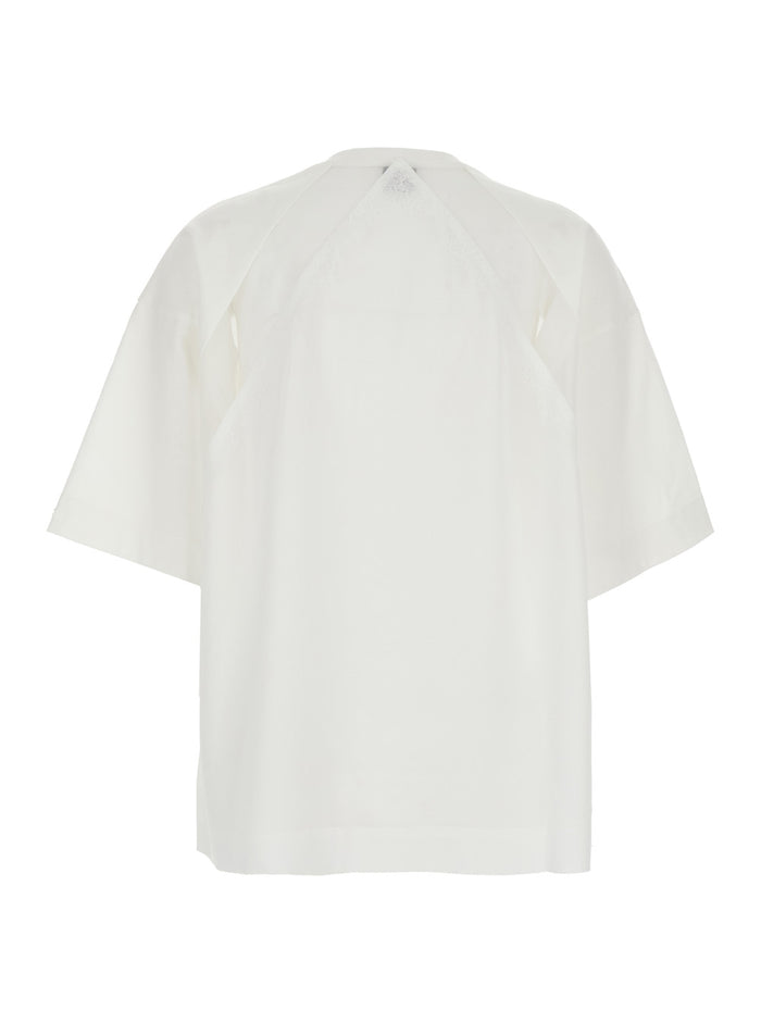 Round neck T-shirt with asymmetric details on the front and back in white Tech Fabric for women Polyester Tshirts Polo Shirts