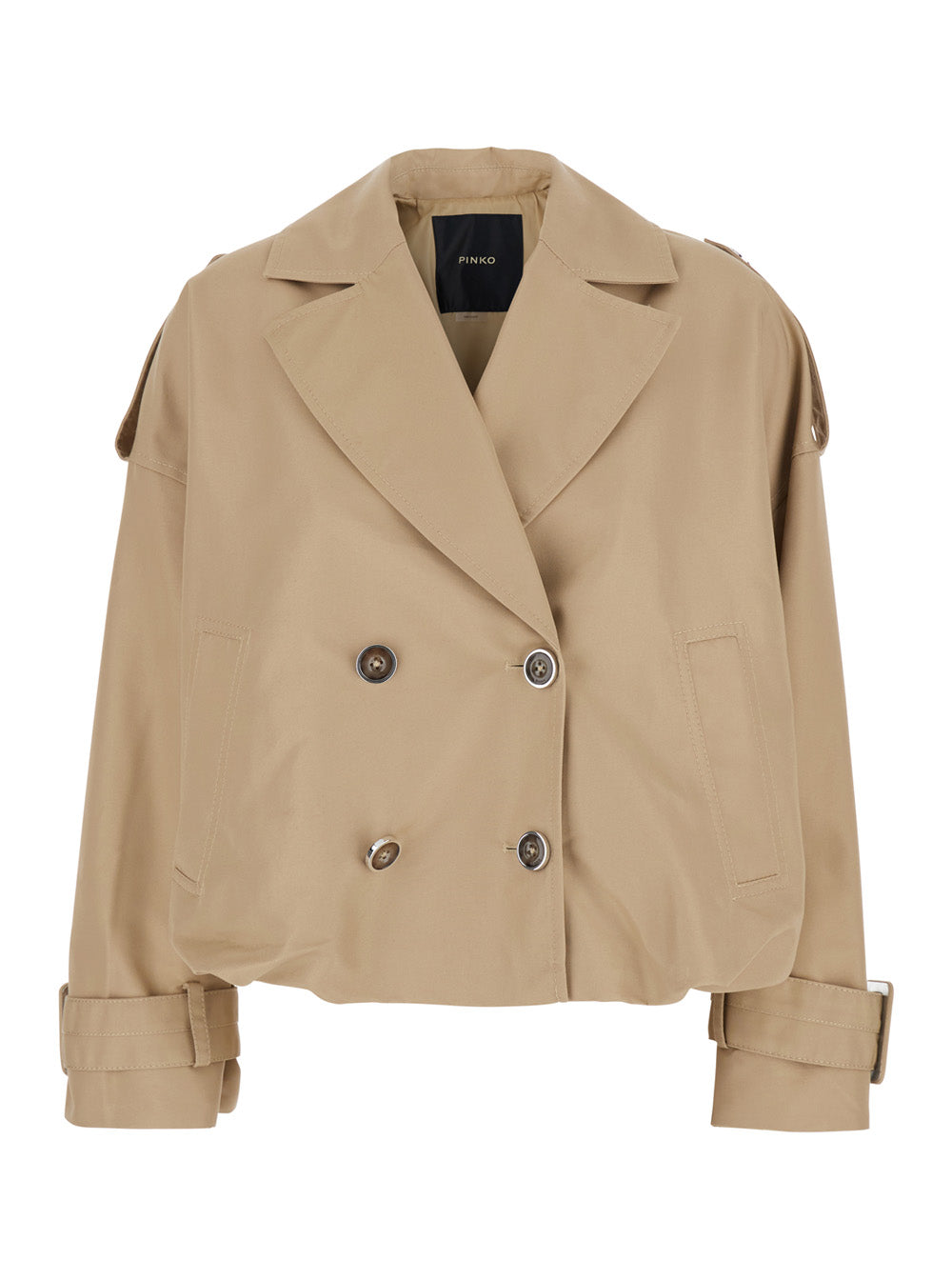 Double-breasted Trench with Notched Revers and Cuffs in Cotton Blend Beige Women Polyester Outerwear