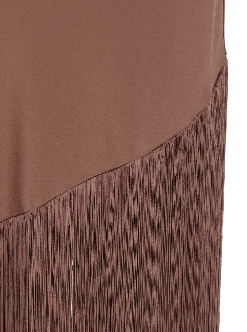 Dress Lorenzo Brown with Asymmetrical Design and Fringes in Tech Fabric for Women Long