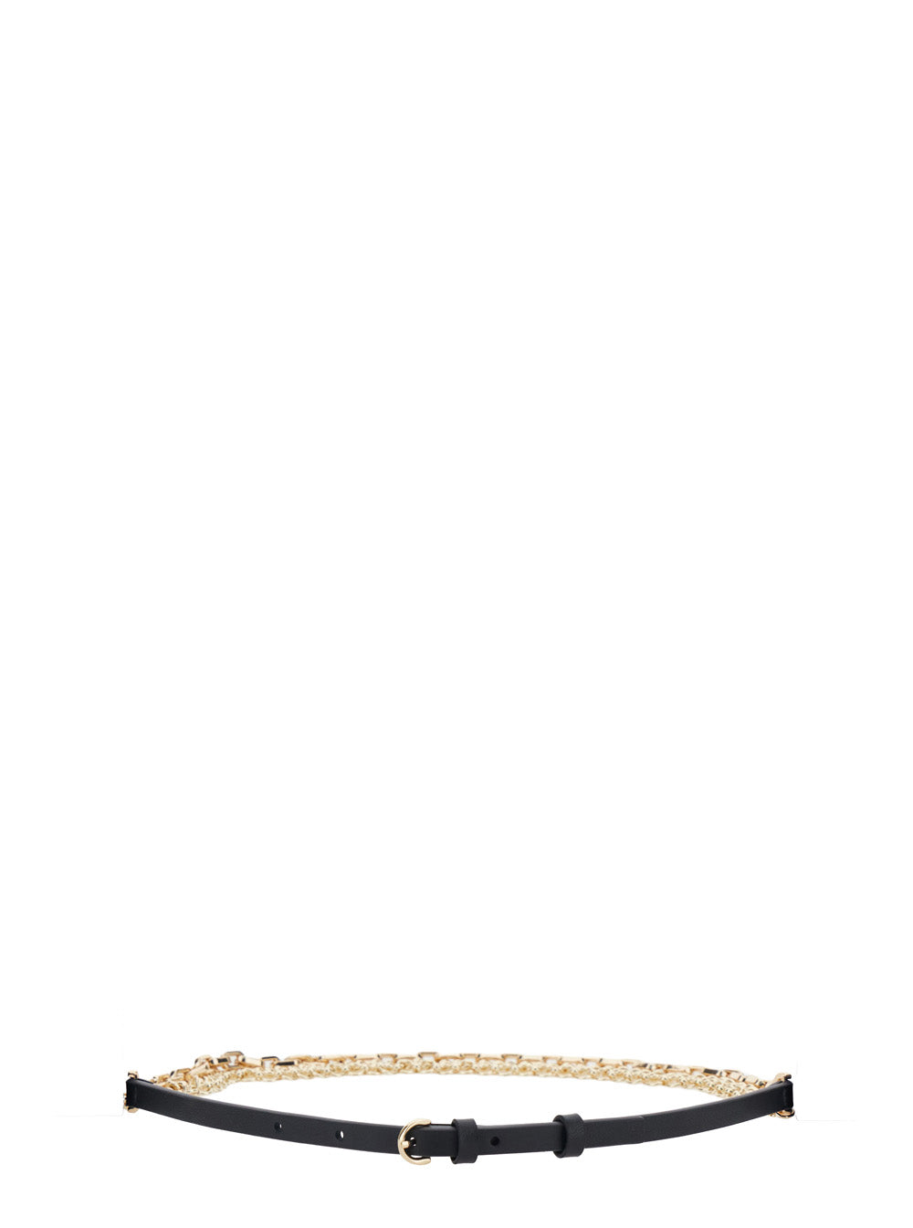 Black Leather Belt With Chain Detail For Women