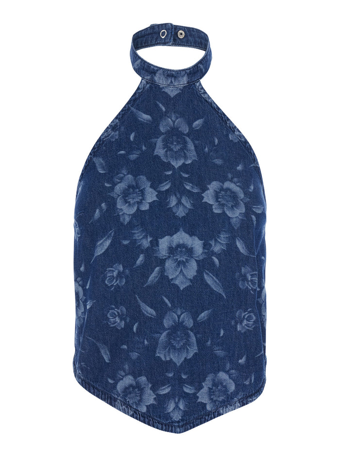 Top Urlo Light Denim Allover Blue For Women Blu Cotton Tops