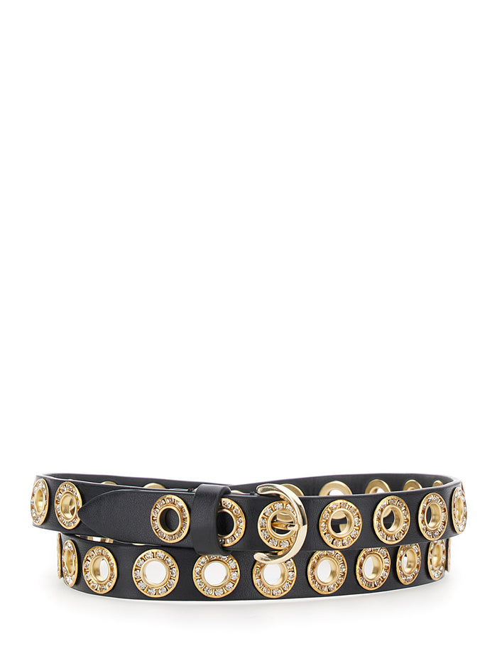Black Nera Belt with All-Over Studs in Ecoleather Polyurethane