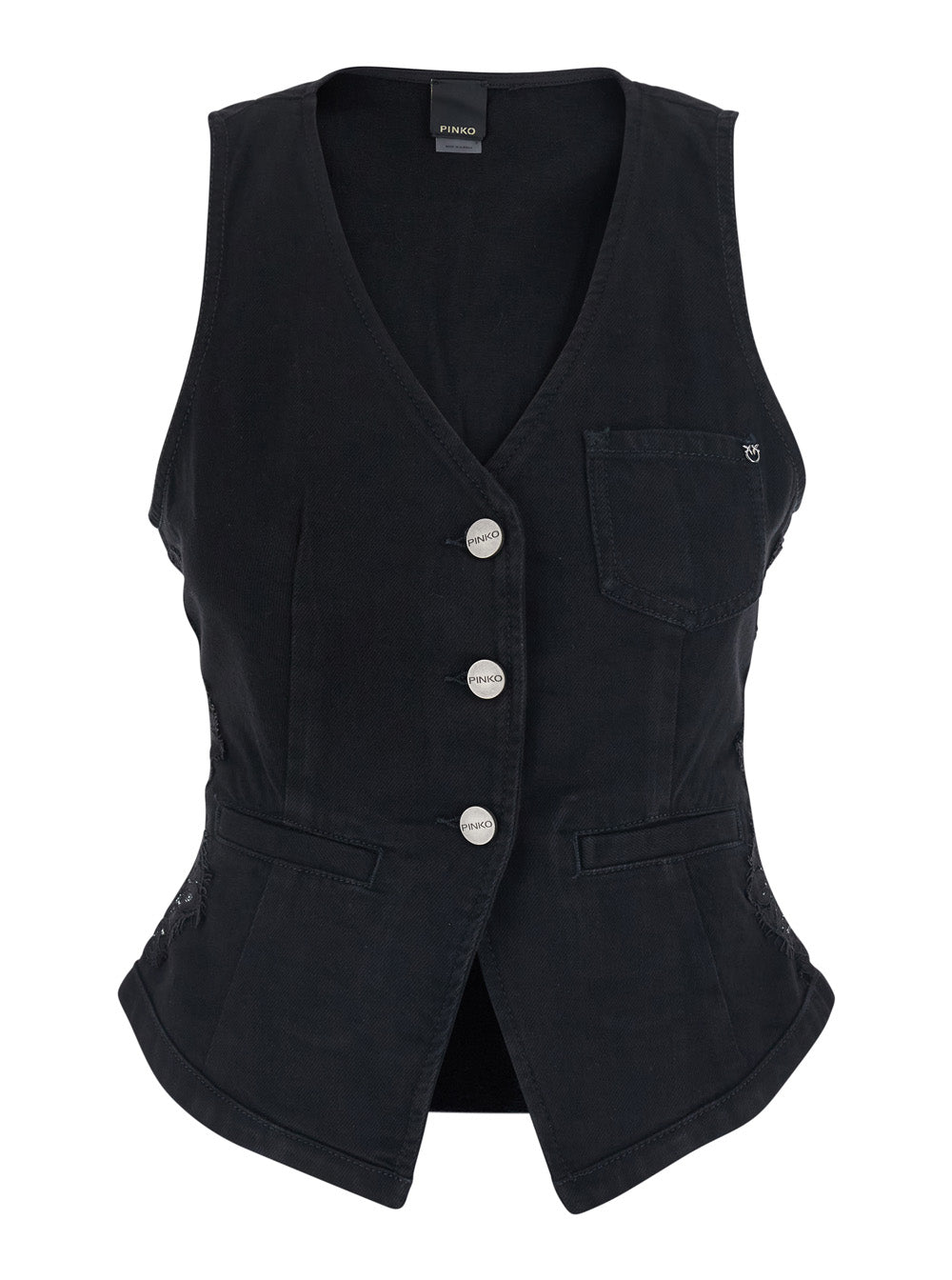 GARDENER GILET - Black with Front Closure and Pockets Cotton Women Blazers