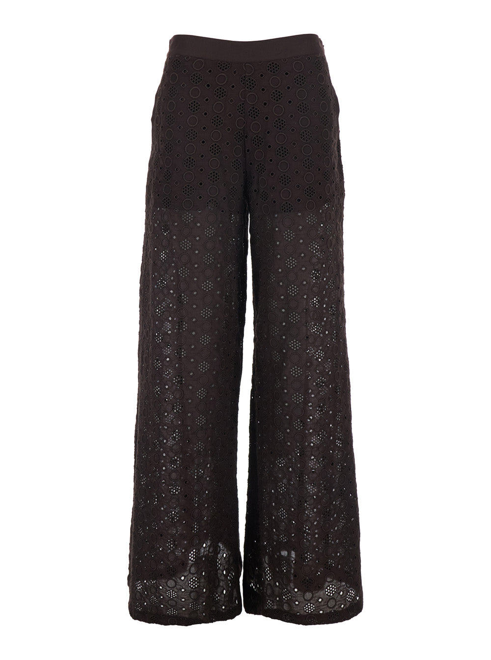 Brown Recamo Pants with All-Over Design for Women Cotton Trousers