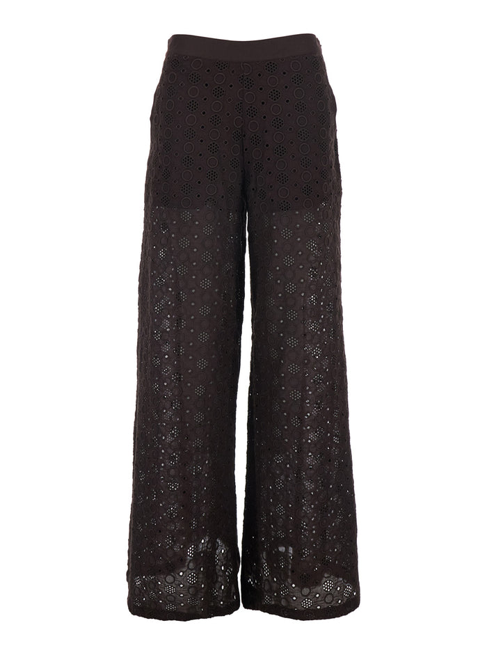 Brown Recamo Pants with All-Over Design for Women Cotton Trousers