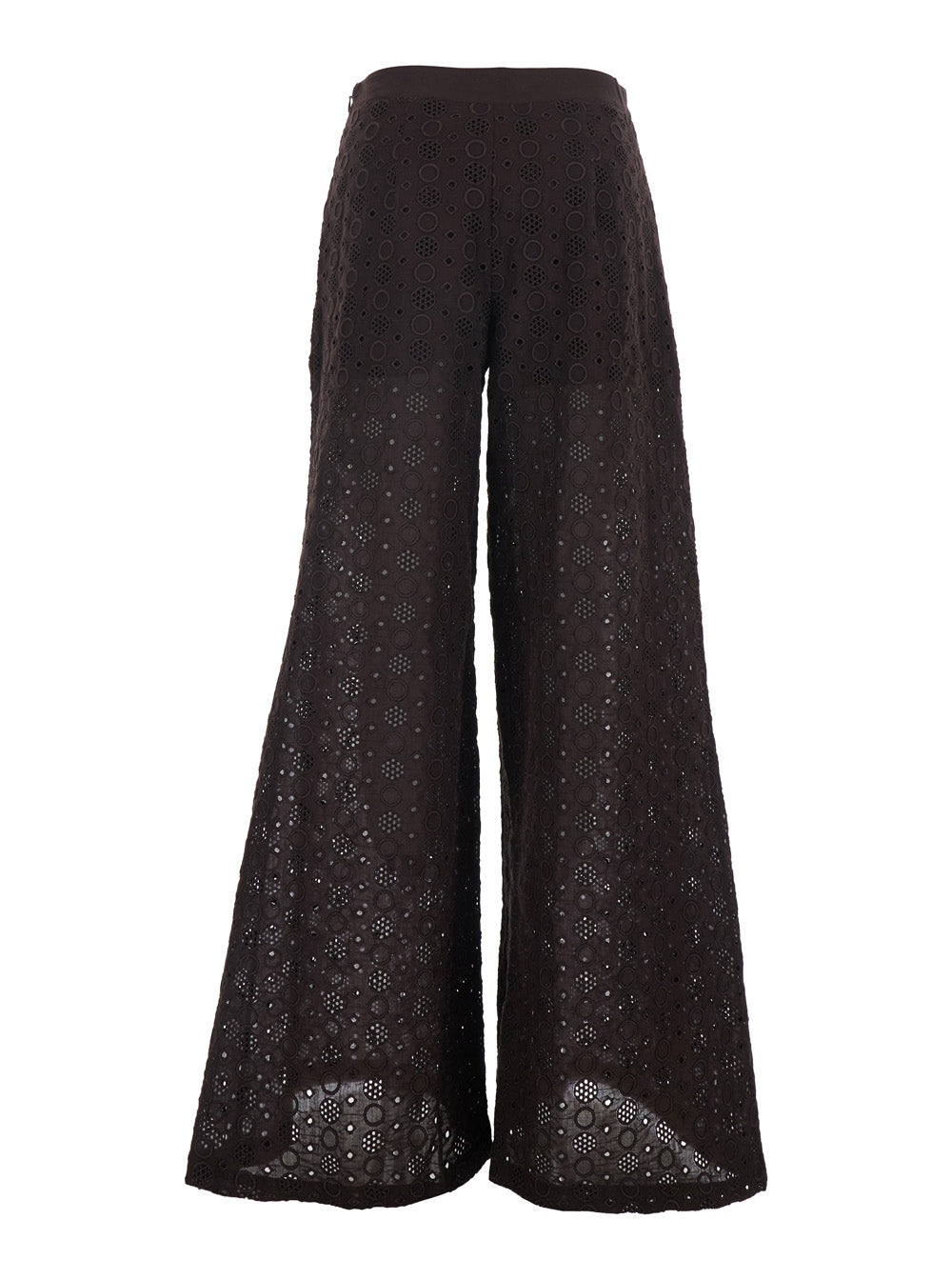 Brown Recamo Pants with All-Over Design for Women Cotton Trousers