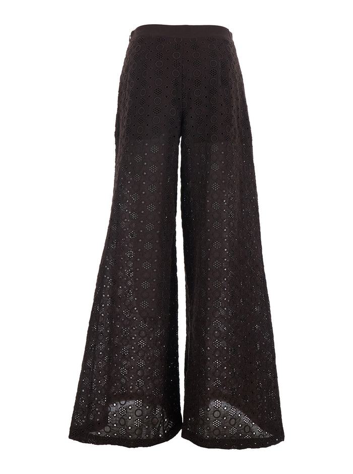 Brown Recamo Pants with All-Over Design for Women Cotton Trousers