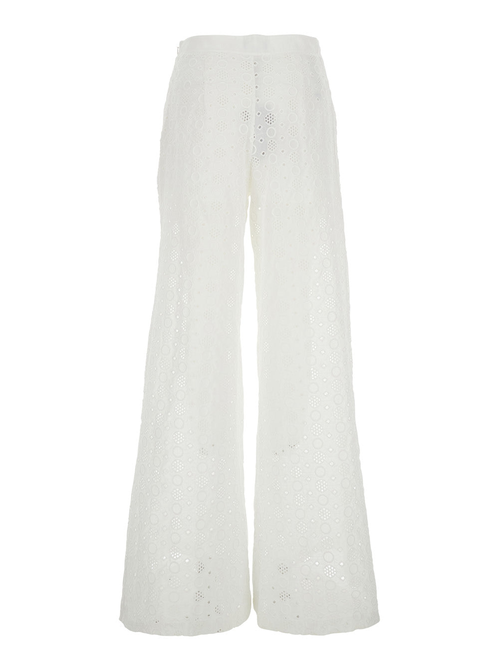 White Womens Cotton Perforated Design Pants Trousers
