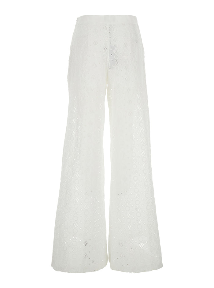 White Womens Cotton Perforated Design Pants Trousers