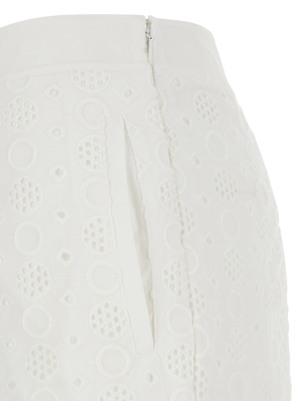 White Womens Cotton Perforated Design Pants Trousers