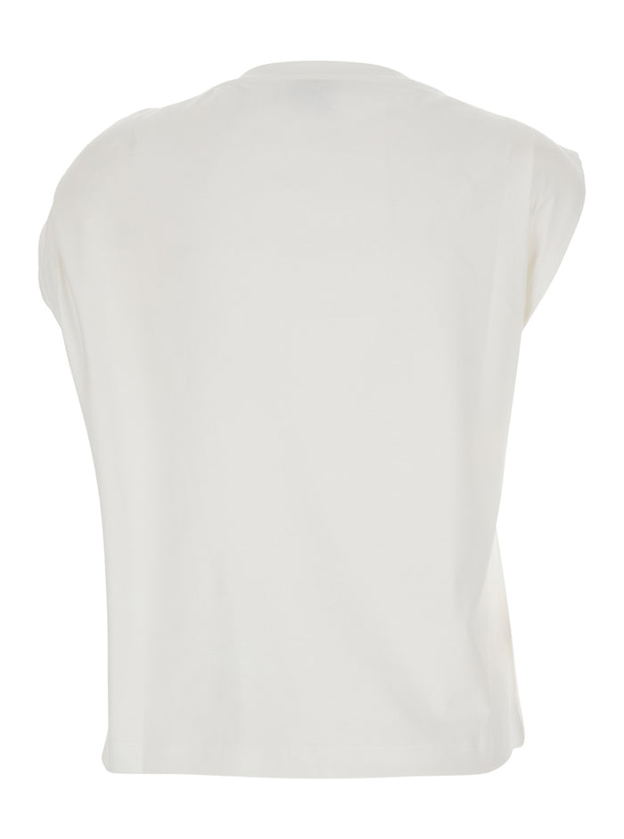 Dress MELODY White with Crew Neck and Long Sleeves in Cotton for Women Elastane Tops