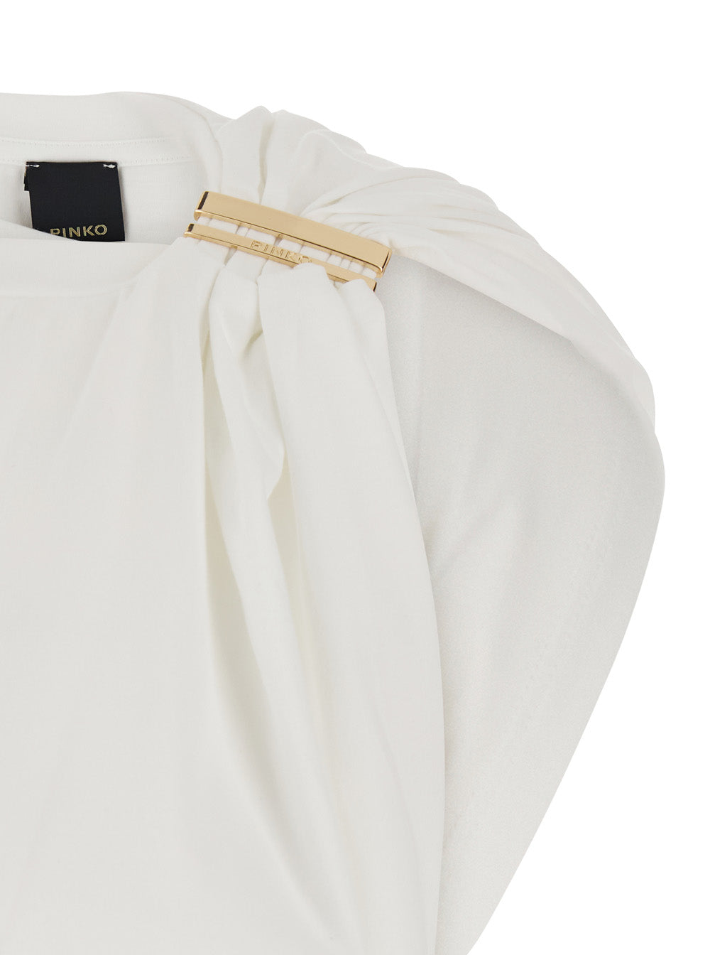 Dress MELODY White with Crew Neck and Long Sleeves in Cotton for Women Elastane Tops