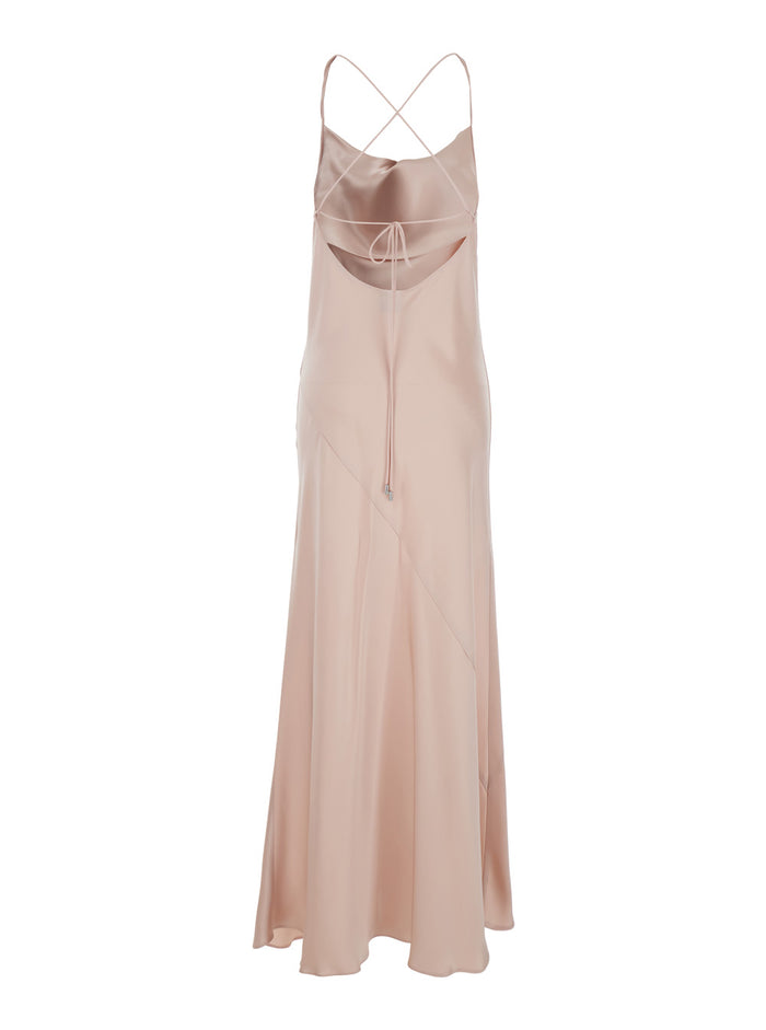 Long Dress PINKO with Crossed Thin Straps in Pink Tech Fabric for Women Acetate Polyester
