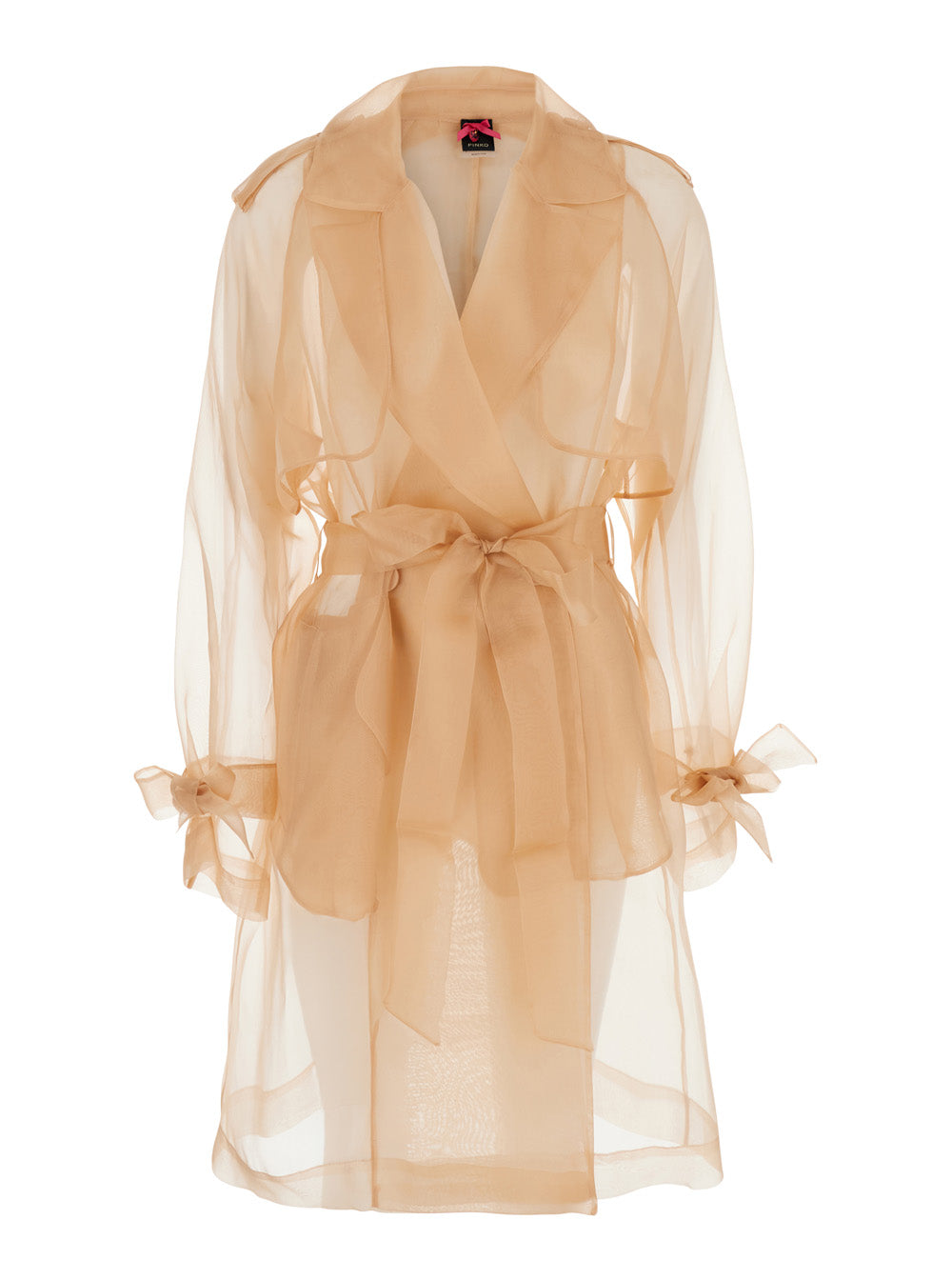 Coco Double-breasted Trench with Notched Revers and Silk Organza Waist Belt Pink Women Outerwear
