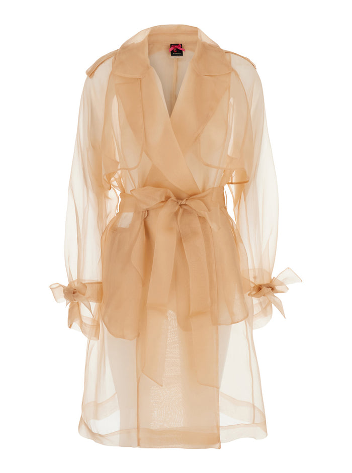 Coco Double-breasted Trench with Notched Revers and Silk Organza Waist Belt Pink Women Outerwear