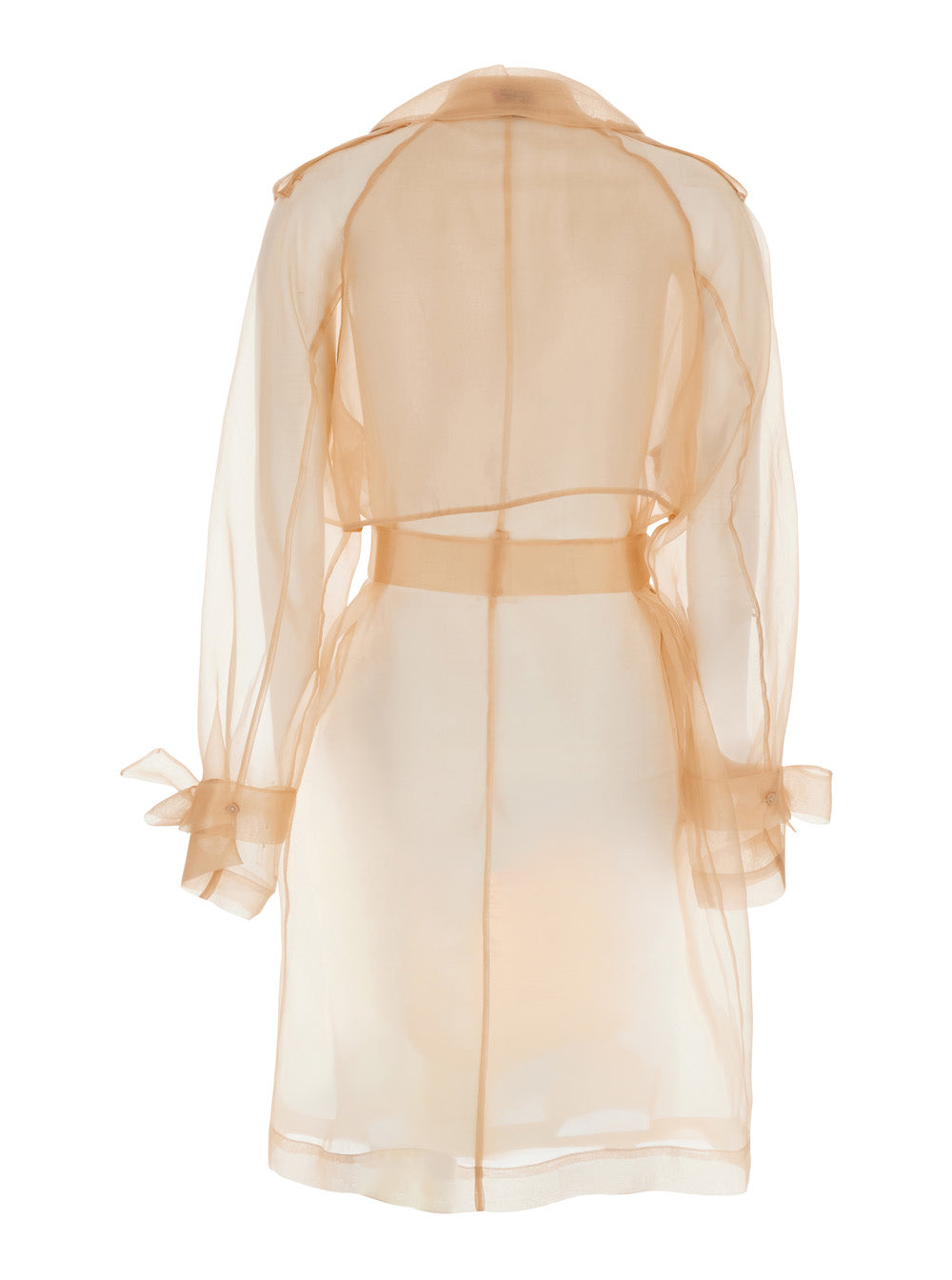 Coco Double-breasted Trench with Notched Revers and Silk Organza Waist Belt Pink Women Outerwear